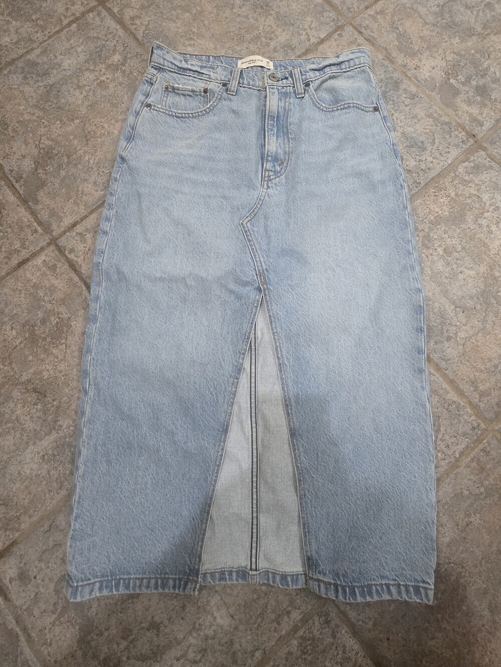 Abercrombie & Fitch Light Blue Straight-Leg Denim Skirt with Front Slit